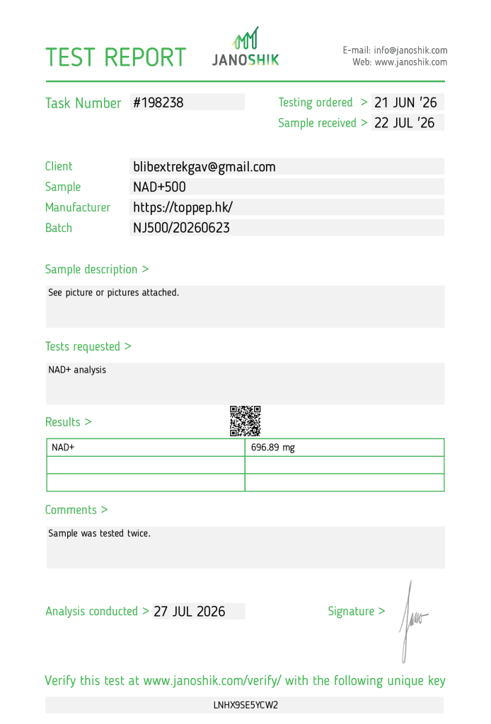 99% purity peptide COA certificate