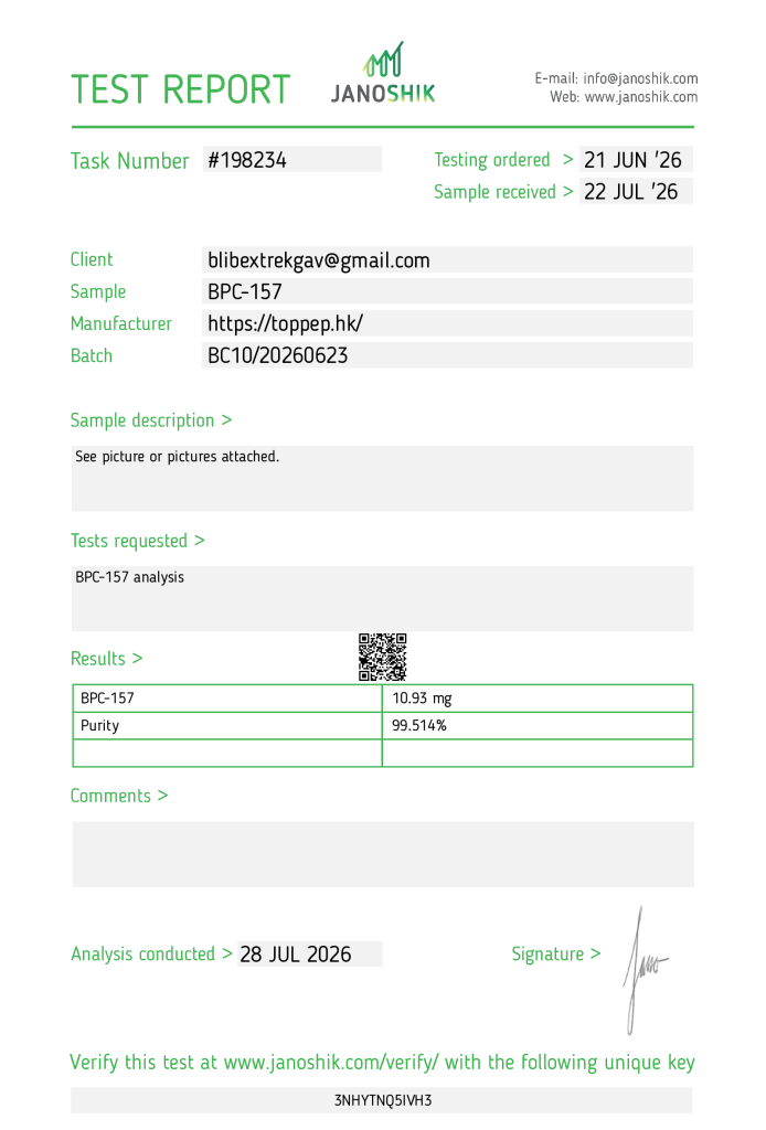 Raw peptide laboratory analysis sheet