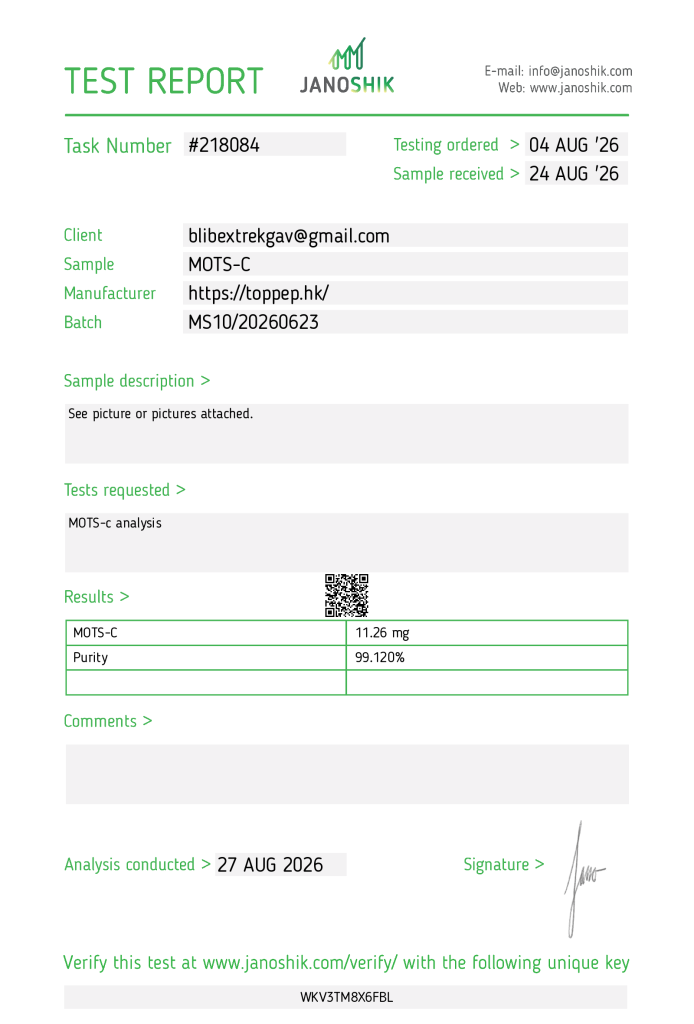 Pharmaceutical peptide purity certificate